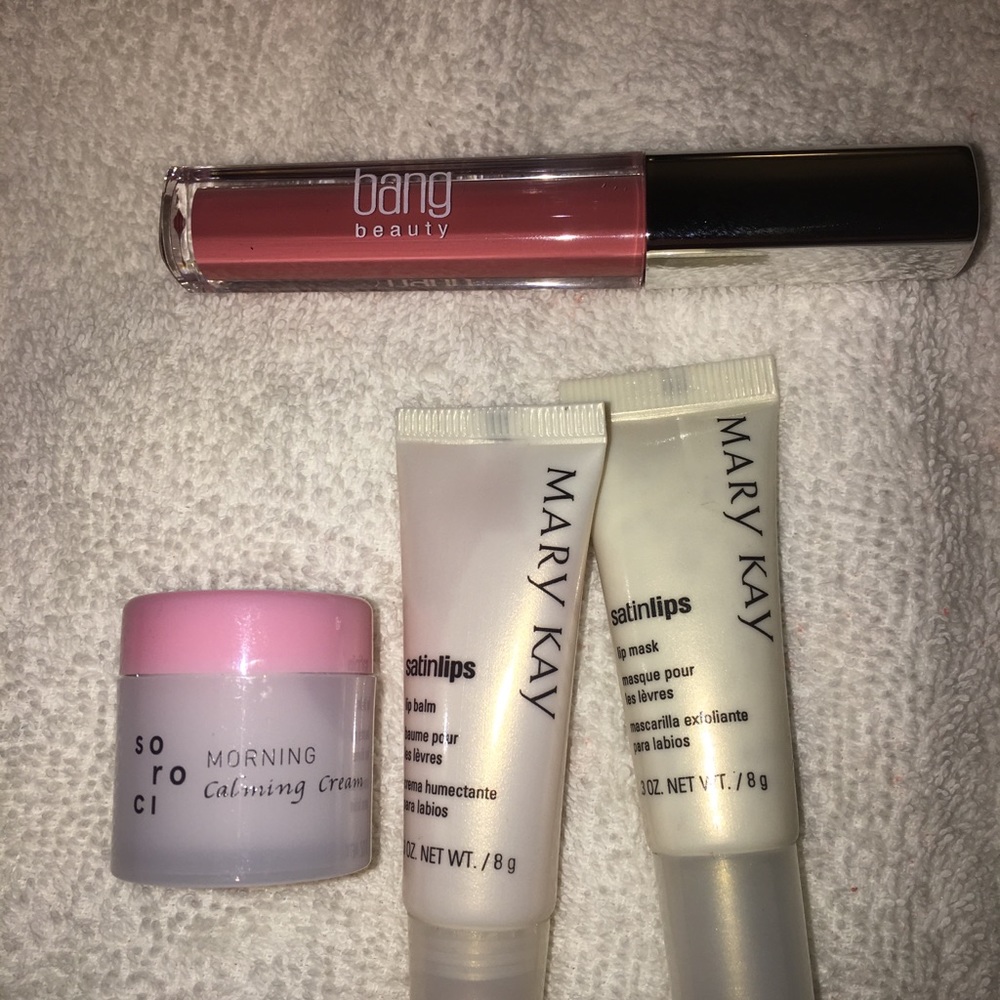 Hair oil lip stuff and morning cream
